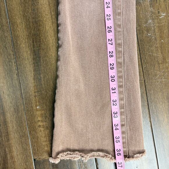 CiderSz S Brown Flare Denim Jeans High Waist Fall Belt Loop Pockets Frayed Hem - Picture 5 of 9